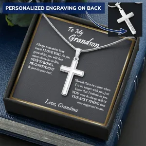 To My Grandson Cross Necklace, Gifts For Grandson From Grandma, Birthday Gift, Christmas Gift, Graduation Gift For Grandson, From Grandpa - Snake Chain