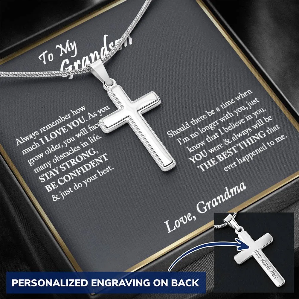To My Grandson Cross Necklace, Gifts For Grandson From Grandma, Birthday Gift, Christmas Gift, Graduation Gift For Grandson, From Grandpa - Snake Chain