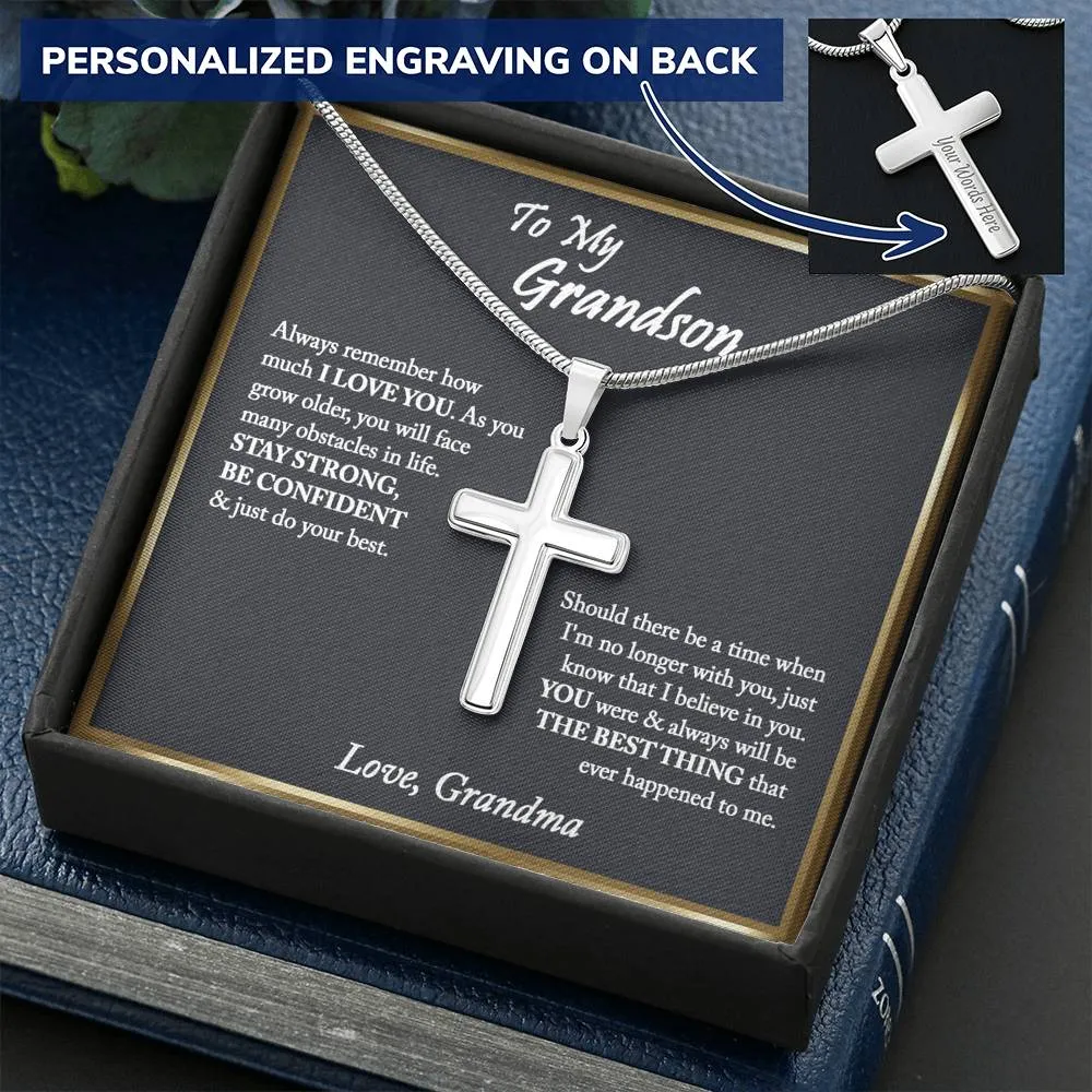 To My Grandson Cross Necklace, Gifts For Grandson From Grandma, Birthday Gift, Christmas Gift, Graduation Gift For Grandson, From Grandpa - Snake Chain