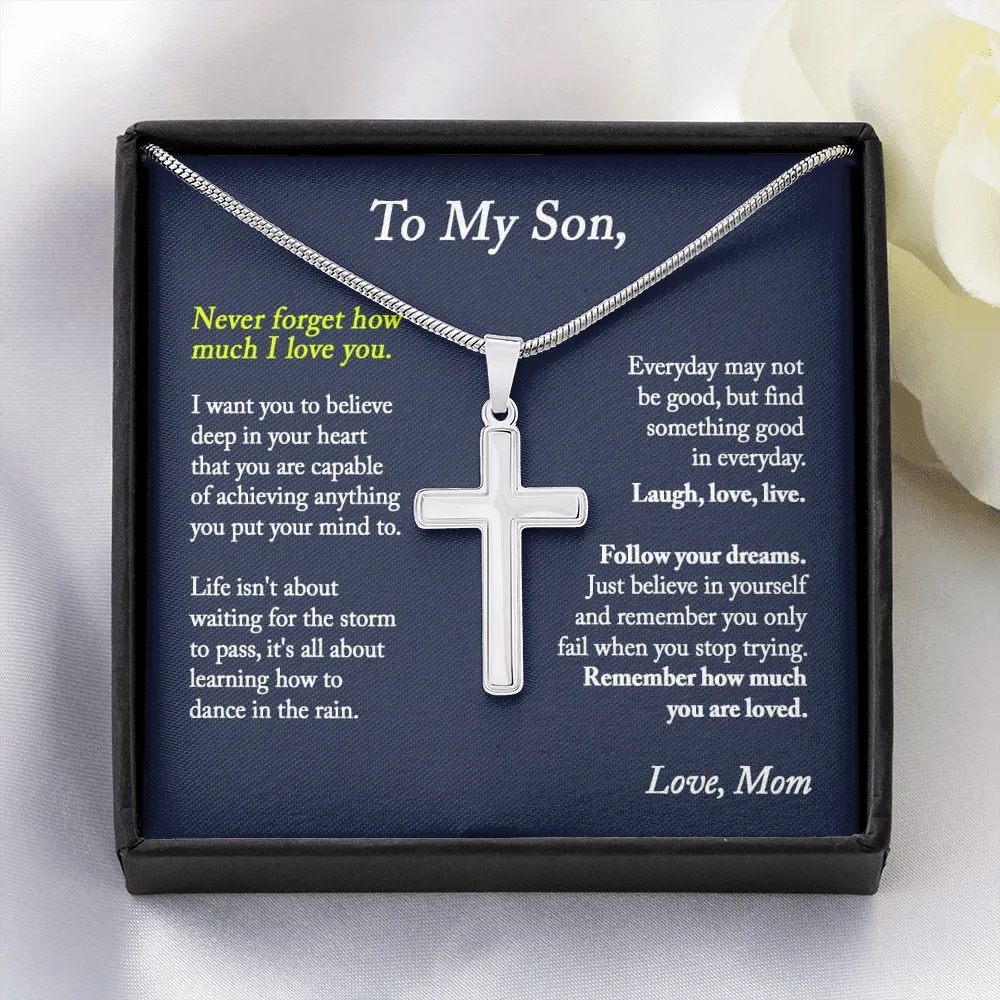 To My Son Cross Necklace, Son Gift from Mom, Son Birthday Gift, Christmas Gift for Son - Snake Chain
