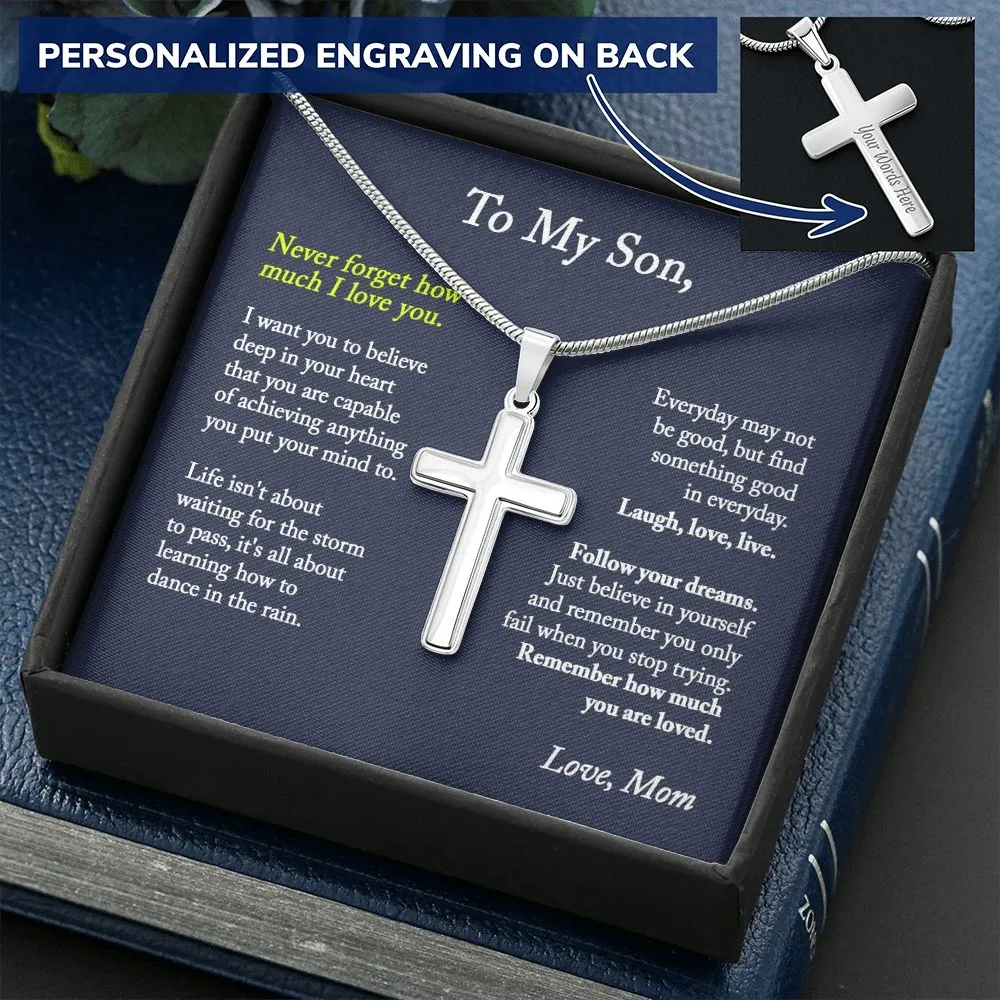 To My Son Cross Necklace, Son Gift from Mom, Son Birthday Gift, Christmas Gift for Son - Snake Chain