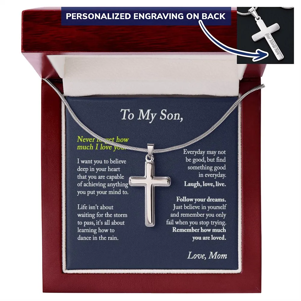 To My Son Cross Necklace, Son Gift from Mom, Son Birthday Gift, Christmas Gift for Son - Snake Chain