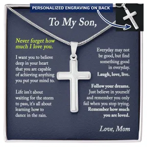 To My Son Cross Necklace, Son Gift from Mom, Son Birthday Gift, Christmas Gift for Son - Snake Chain