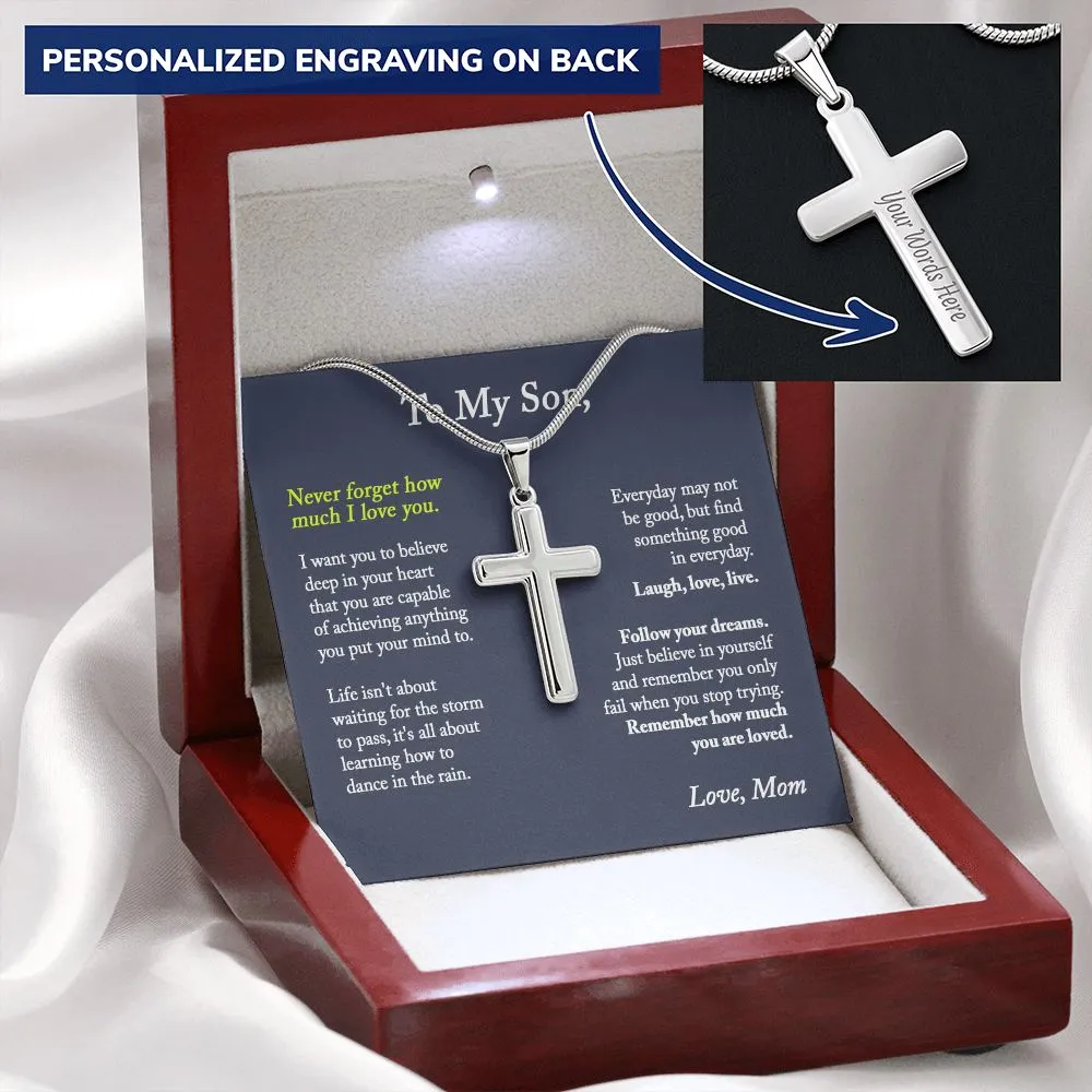 To My Son Cross Necklace, Son Gift from Mom, Son Birthday Gift, Christmas Gift for Son - Snake Chain