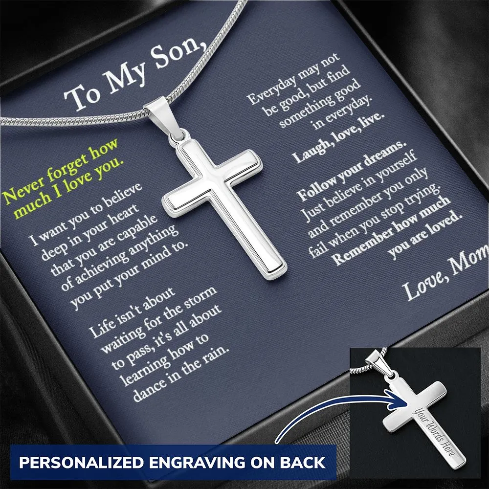 To My Son Cross Necklace, Son Gift from Mom, Son Birthday Gift, Christmas Gift for Son - Snake Chain
