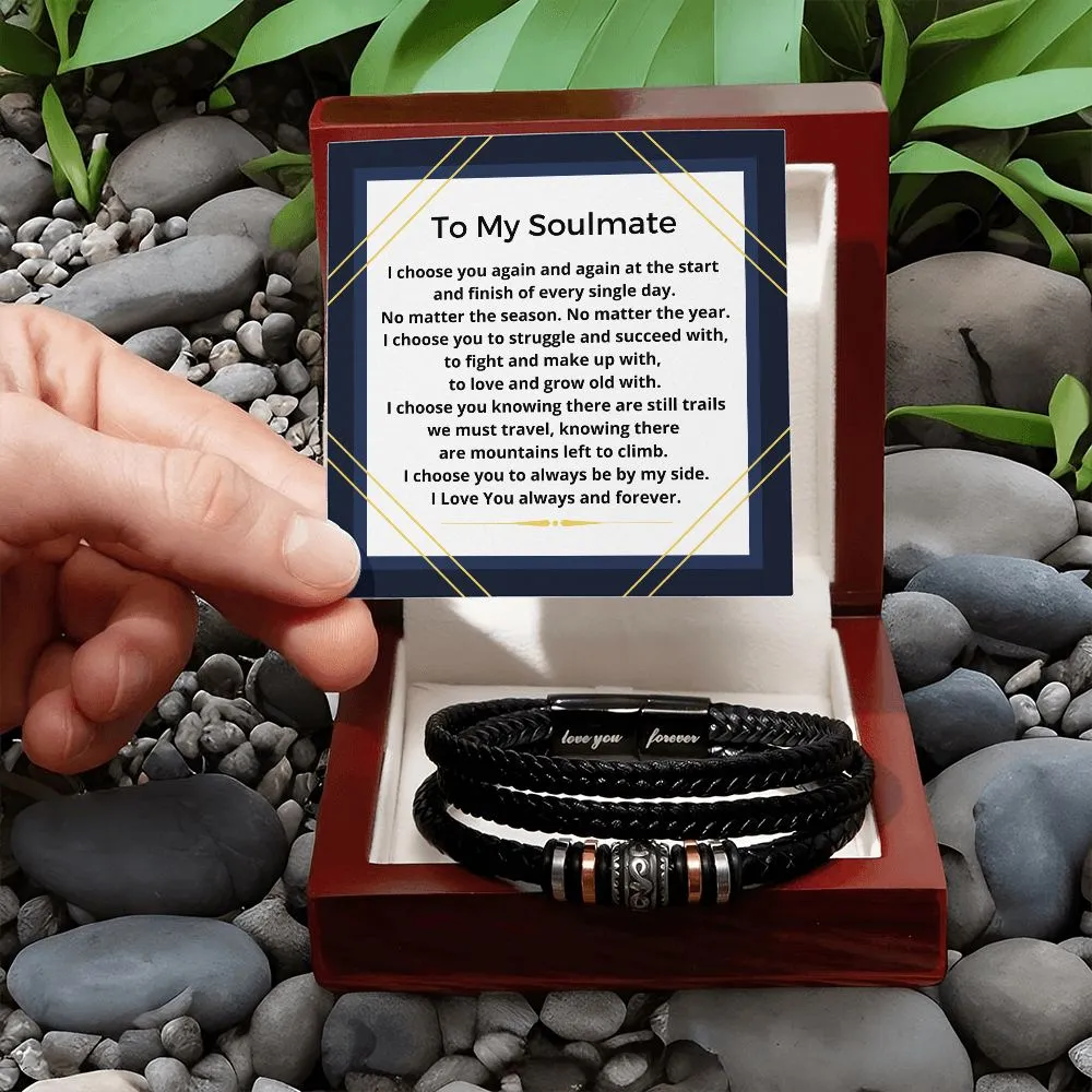 To My Soulmate Men's Braided Leather Bracelet Gift For Him BLB_HM21