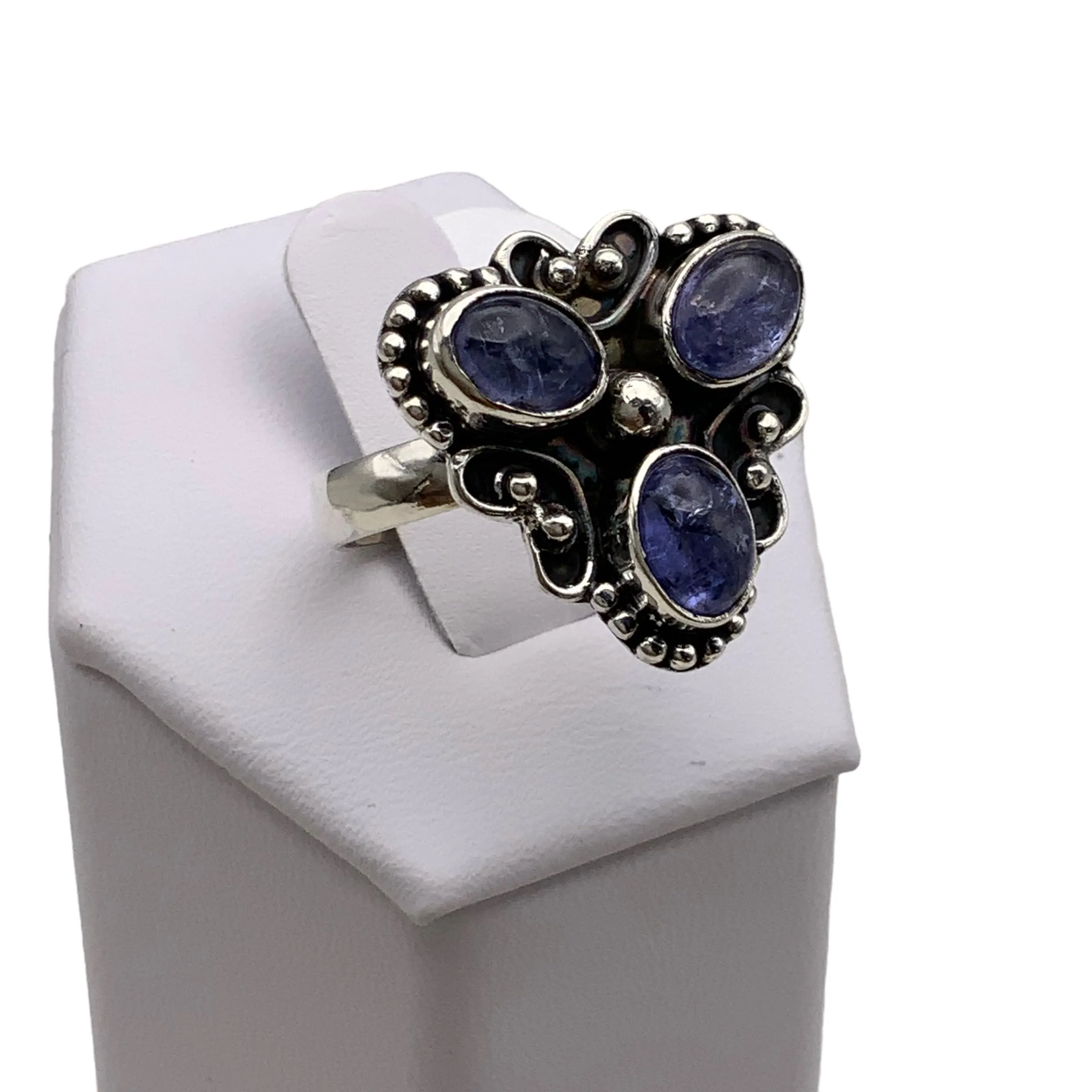 Triple Tanzanite Solid 925 Sterling Silver Ring