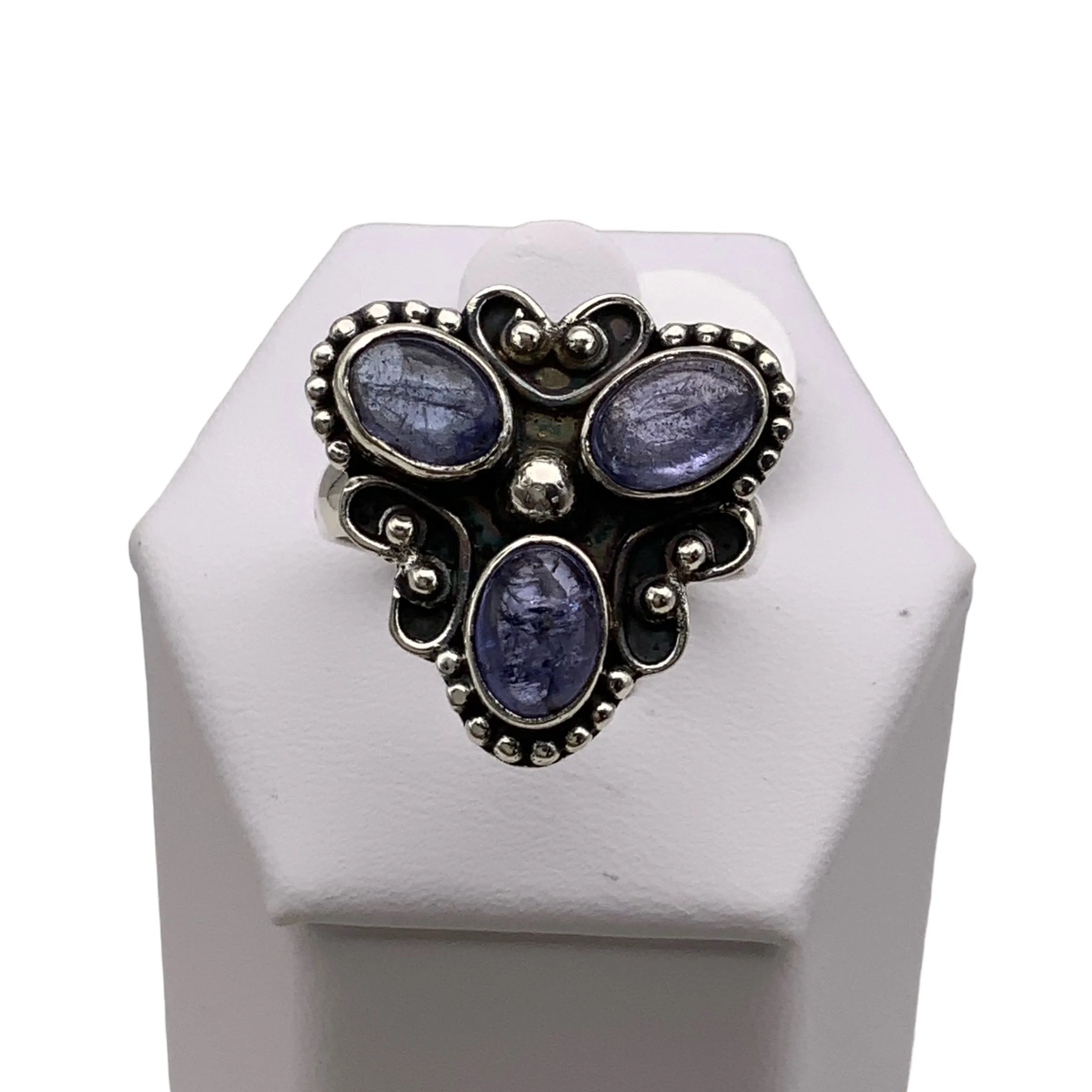 Triple Tanzanite Solid 925 Sterling Silver Ring