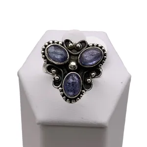 Triple Tanzanite Solid 925 Sterling Silver Ring
