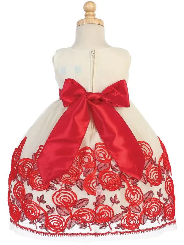 Tulle Holiday Dress with Black Satin Ribbon Flowers  C-988B