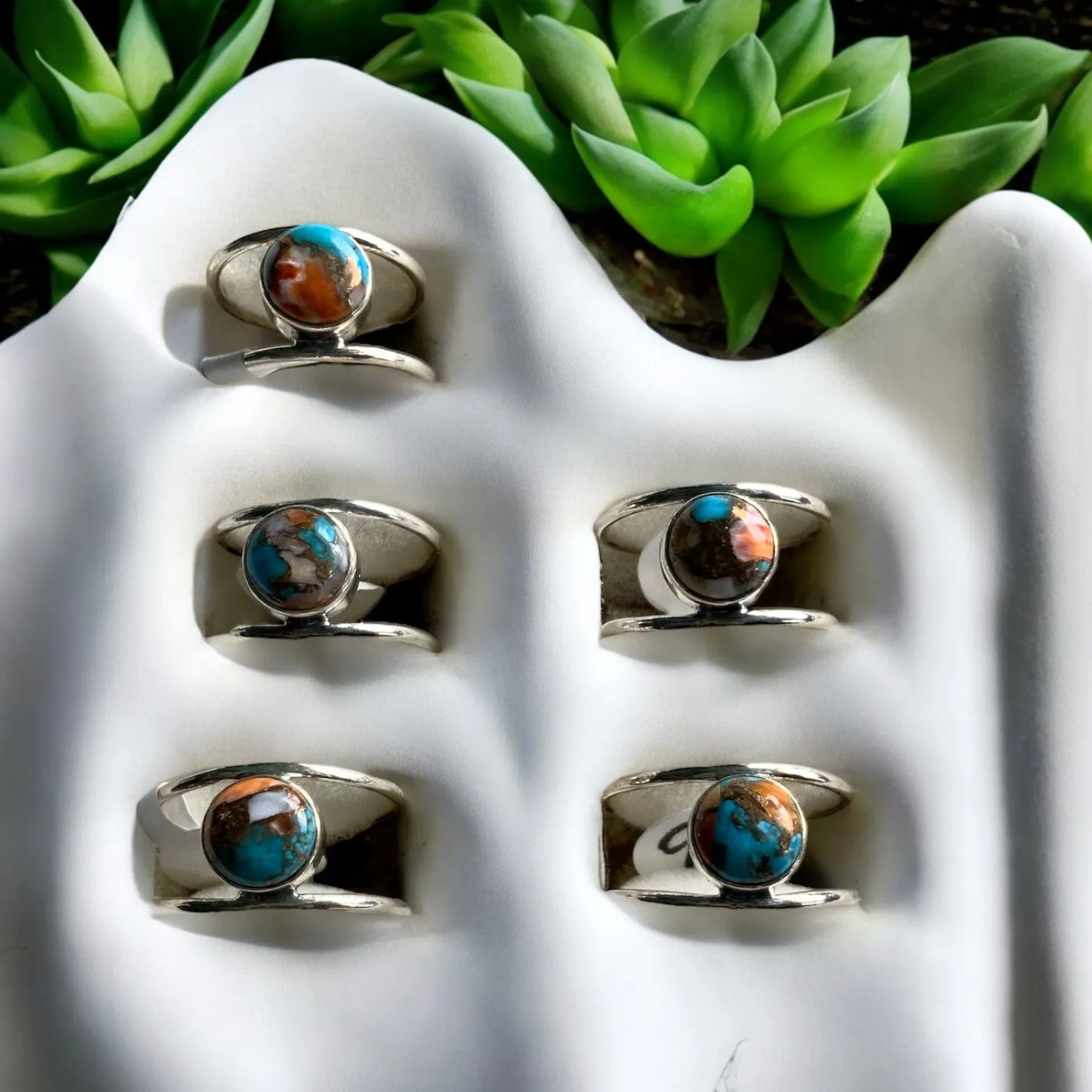 Turquoise & Spiny Oyster Solid 925 Sterling Silver Ring