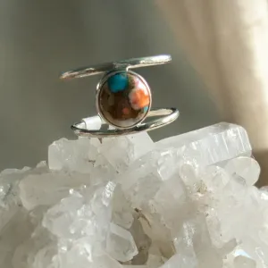 Turquoise & Spiny Oyster Solid 925 Sterling Silver Ring