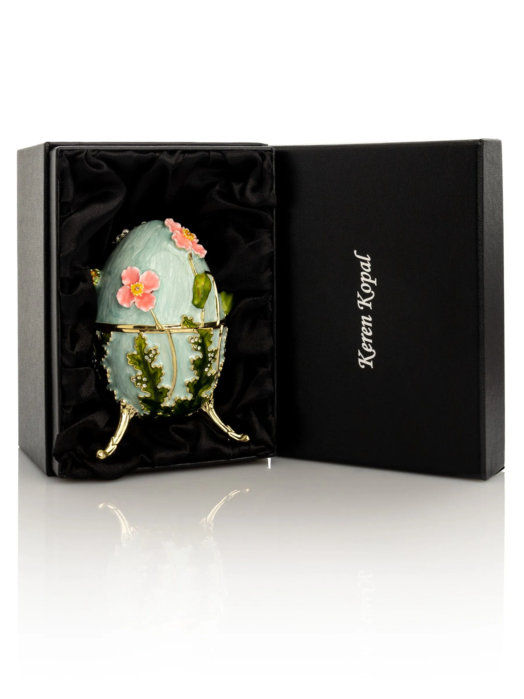 Turquoise Faberge Egg with Flowers