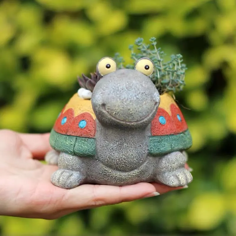 Turtle Plant Pot - green & red