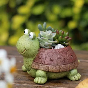 Turtle Plant Pot - green & red