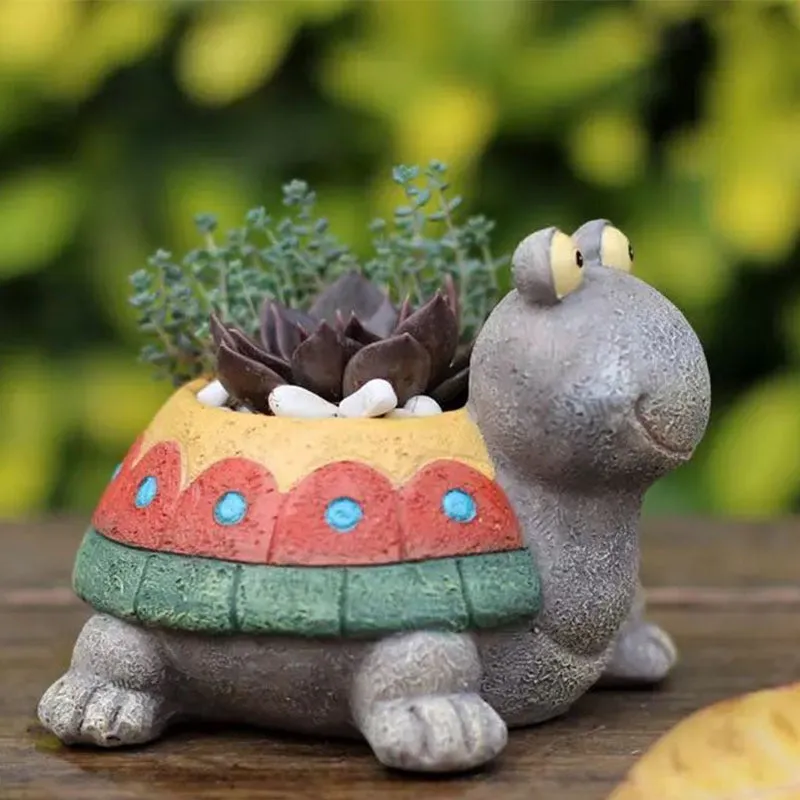 Turtle Plant Pot - green & red