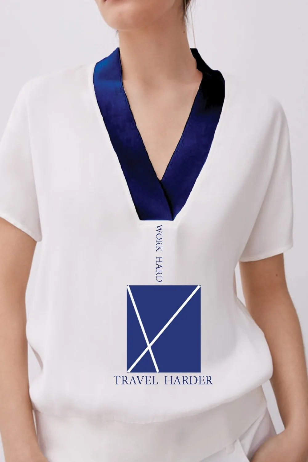 V-We White And Blue Top With Rectangular Graphic Print