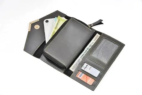 Vegan Leather Lady Wallet and Keychain - Grey
