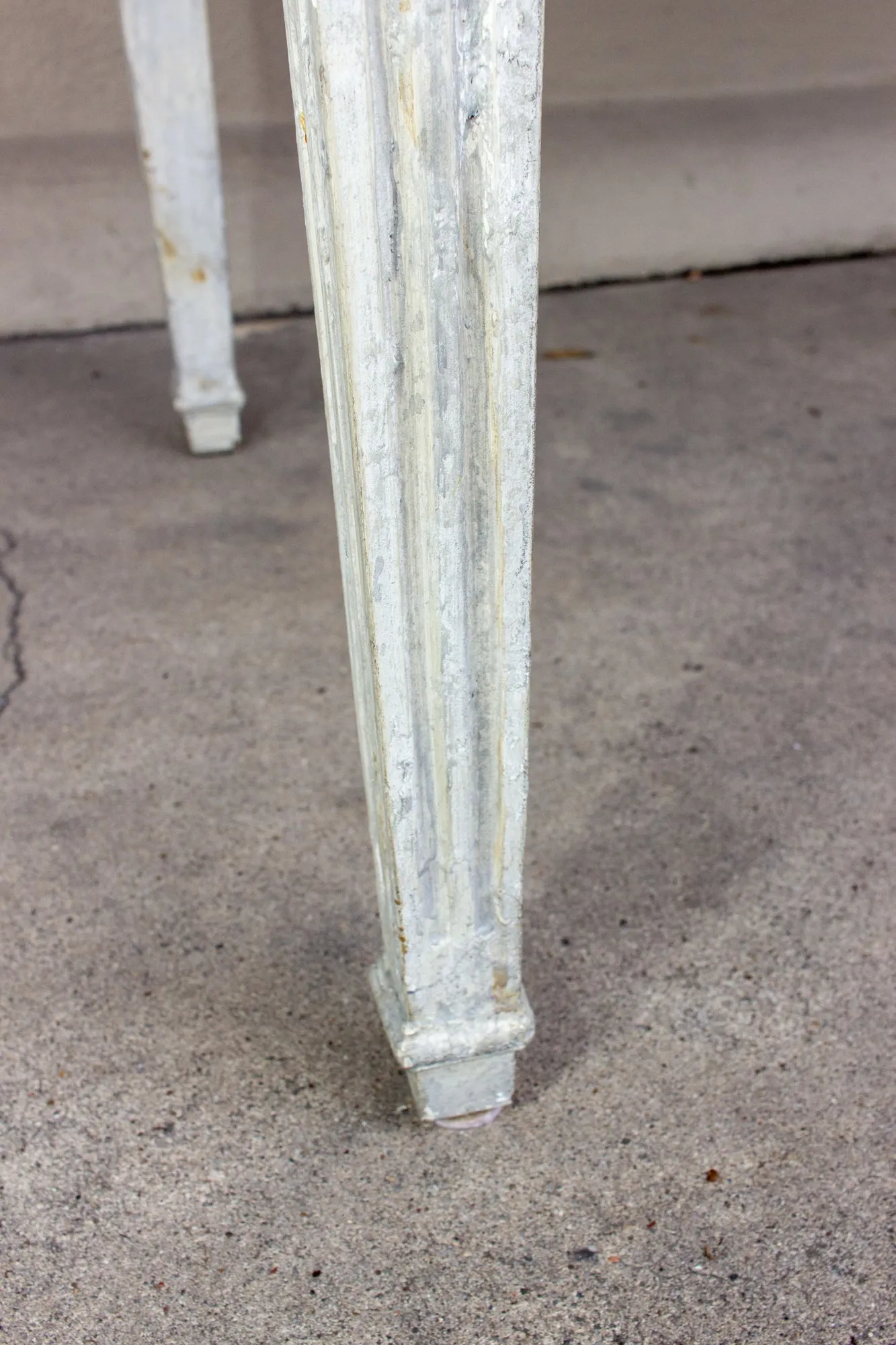 Vintage French Wood Desk with Hand-Painted Greige Finish and Fluted Legs