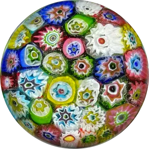 Vintage Murano Closepack Millefiori on Colorful Frit Glass Paperweight