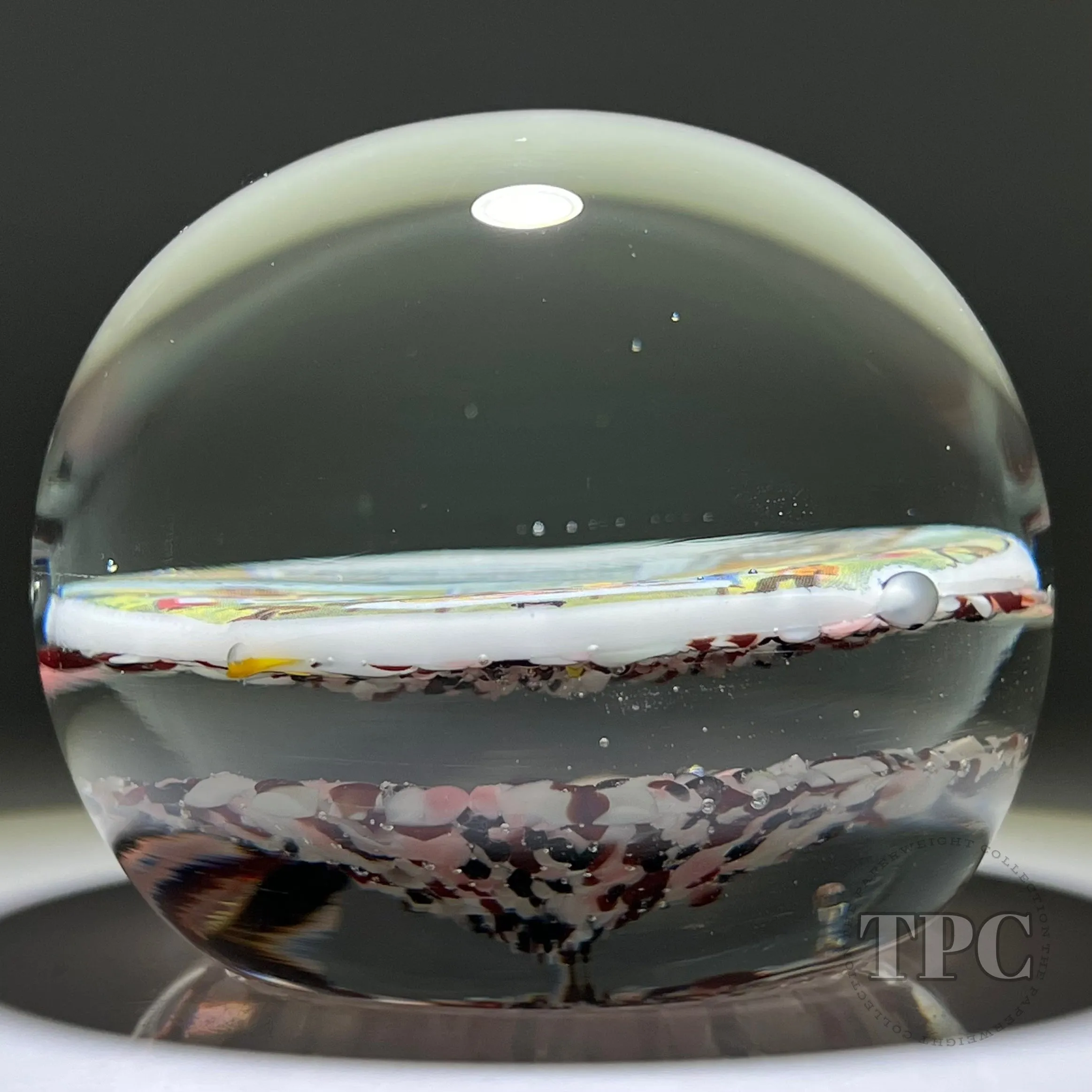 Vintage Thomas Mosser Art Glass Paperweight Ceramic Slip Transfer Thanksgiving Gathering