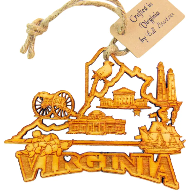 Virginia Christmas Ornament Wooden State Boxed Made in the USA