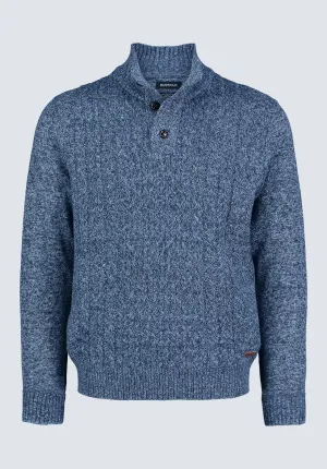 Watcher Men's Cable Knit Henley Sweater, Navy - BPM14163