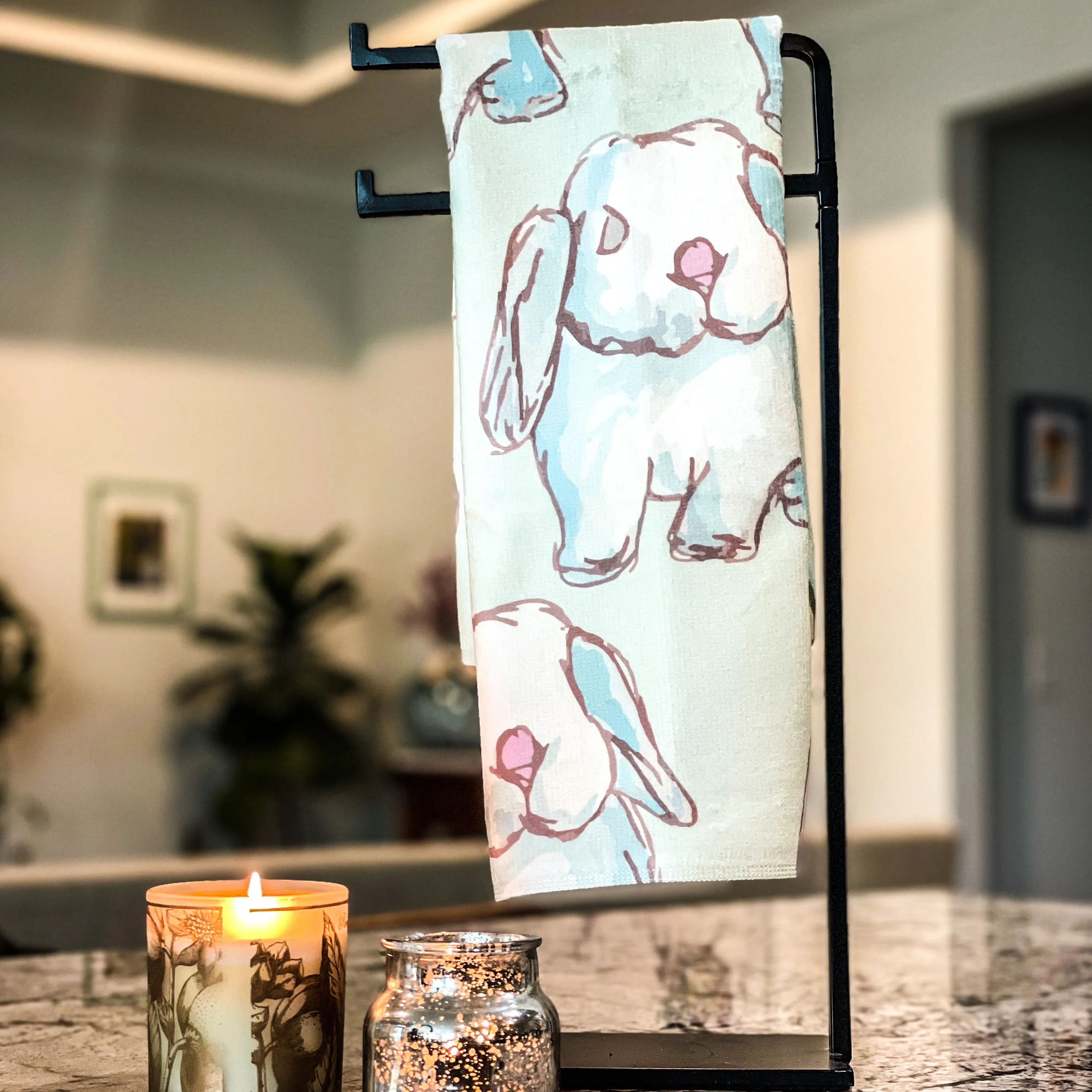 Watercolor Bunny Tea Towel