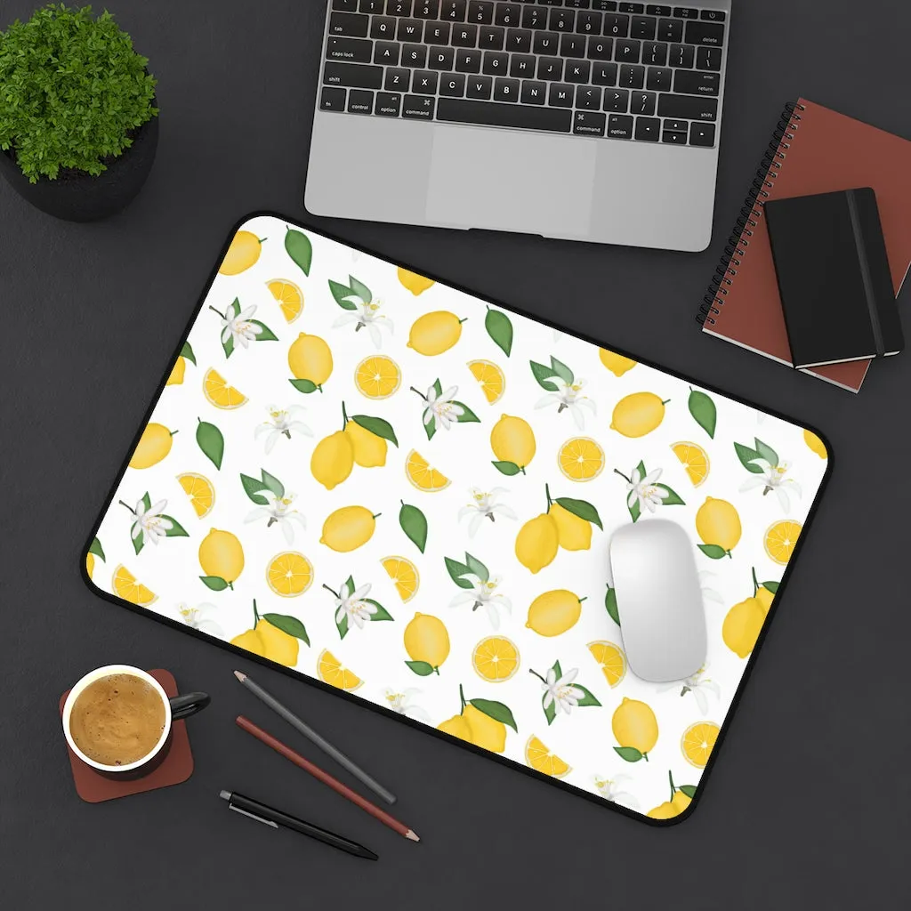 White With Lemon Pattern Desk Mat Office Mat Large Mousepad