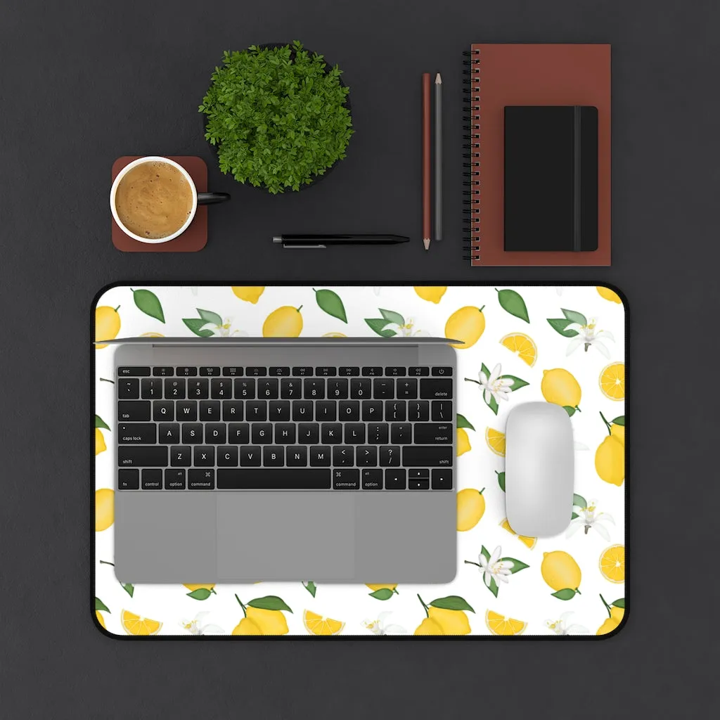 White With Lemon Pattern Desk Mat Office Mat Large Mousepad