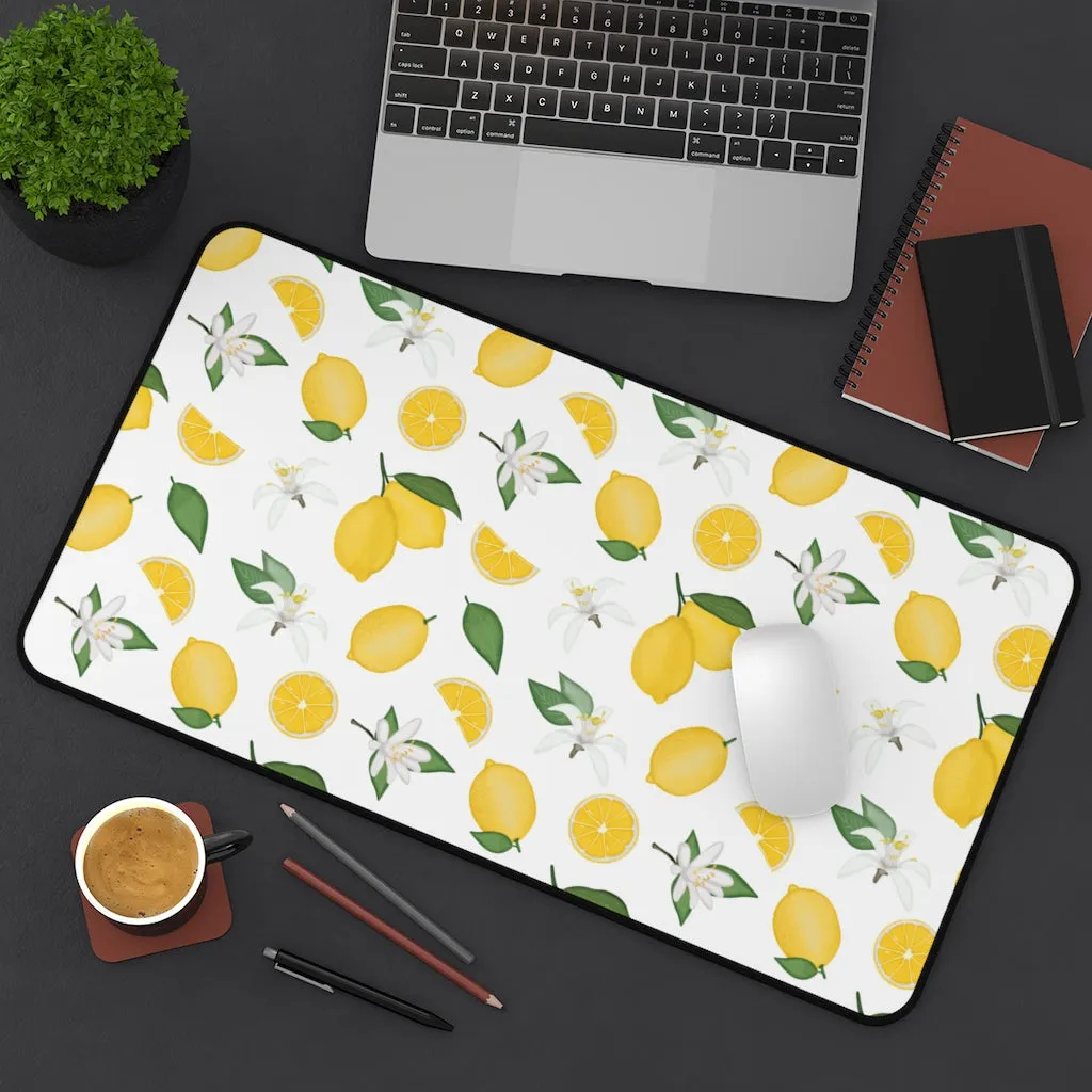 White With Lemon Pattern Desk Mat Office Mat Large Mousepad
