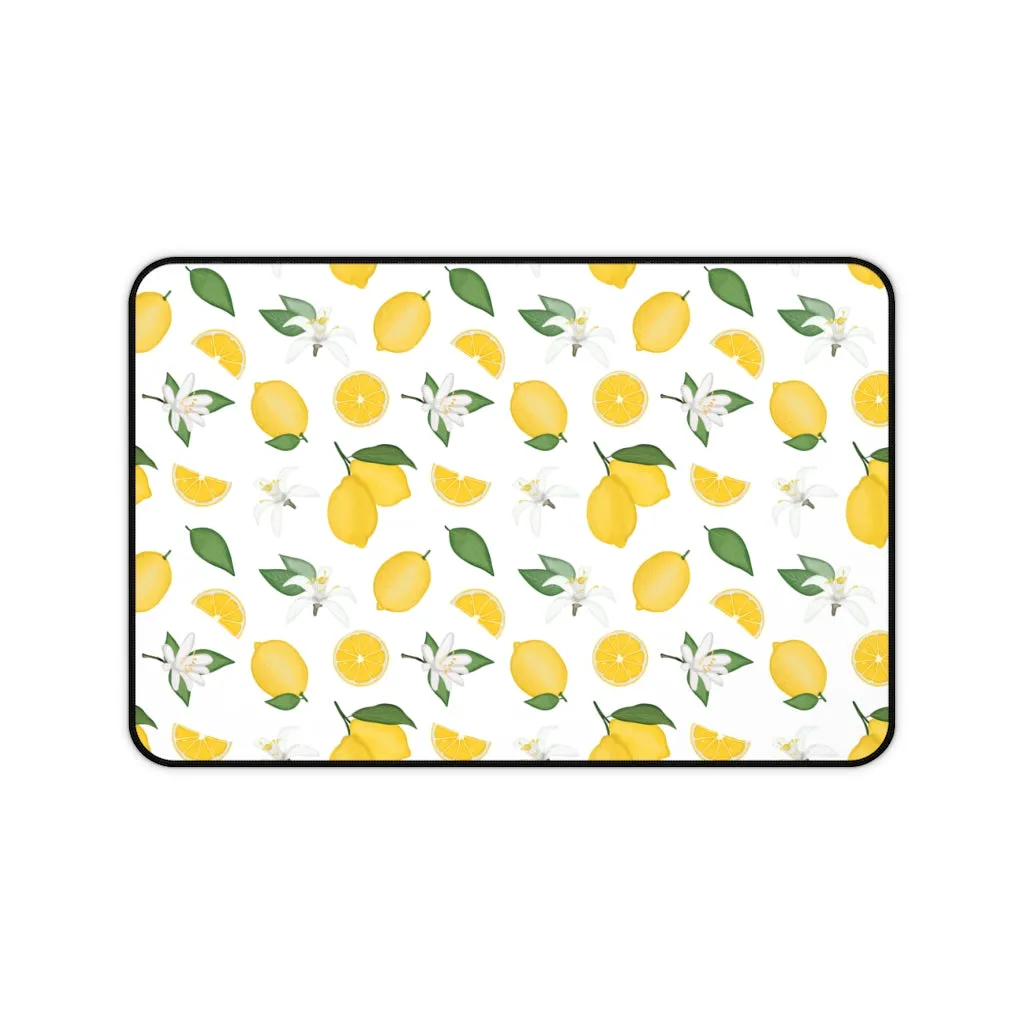 White With Lemon Pattern Desk Mat Office Mat Large Mousepad