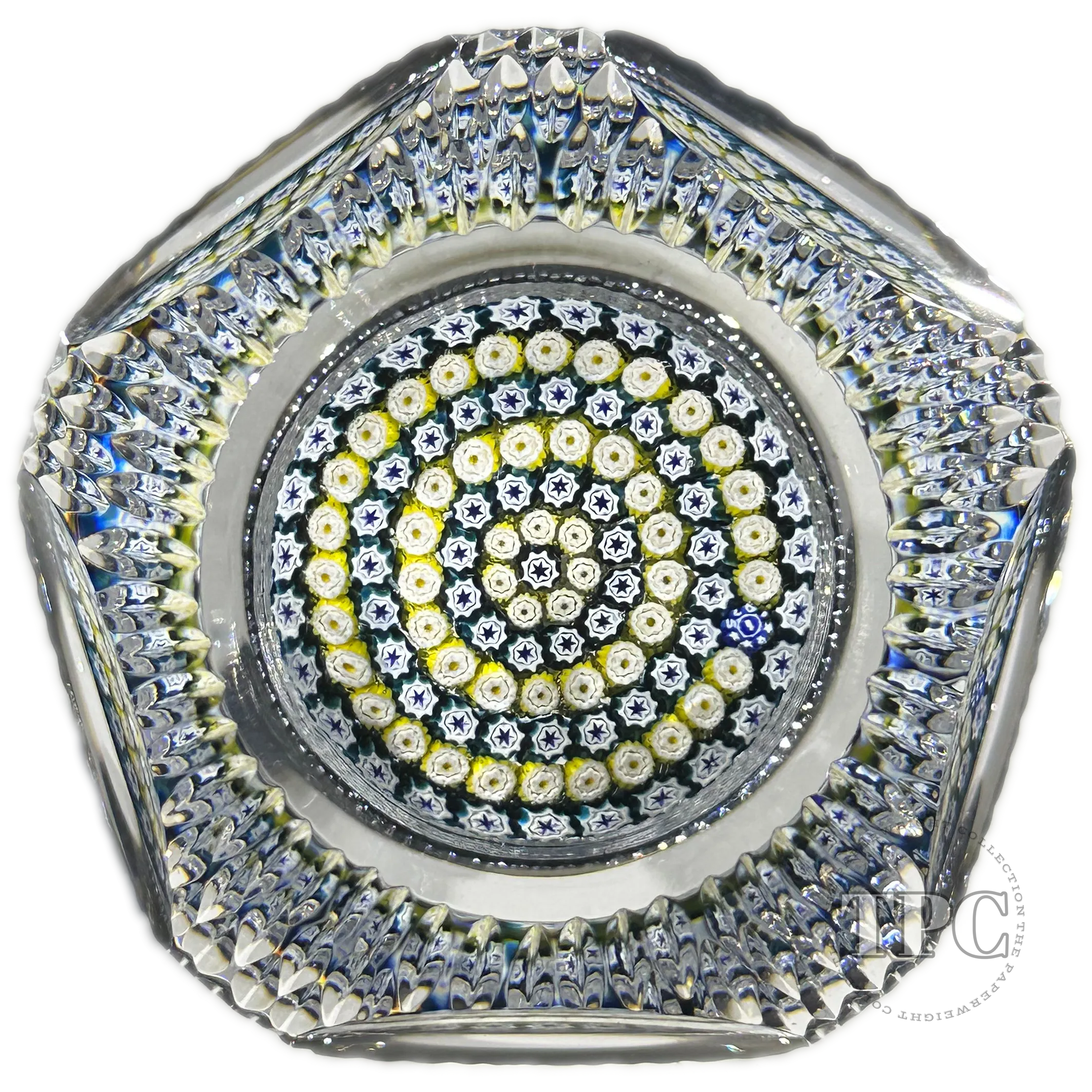Whitefriars 1975 Glass Art Paperweight Colorful Concentric Millefiori with Toothpick Faceting
