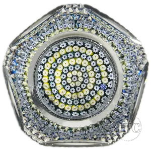 Whitefriars 1975 Glass Art Paperweight Colorful Concentric Millefiori with Toothpick Faceting