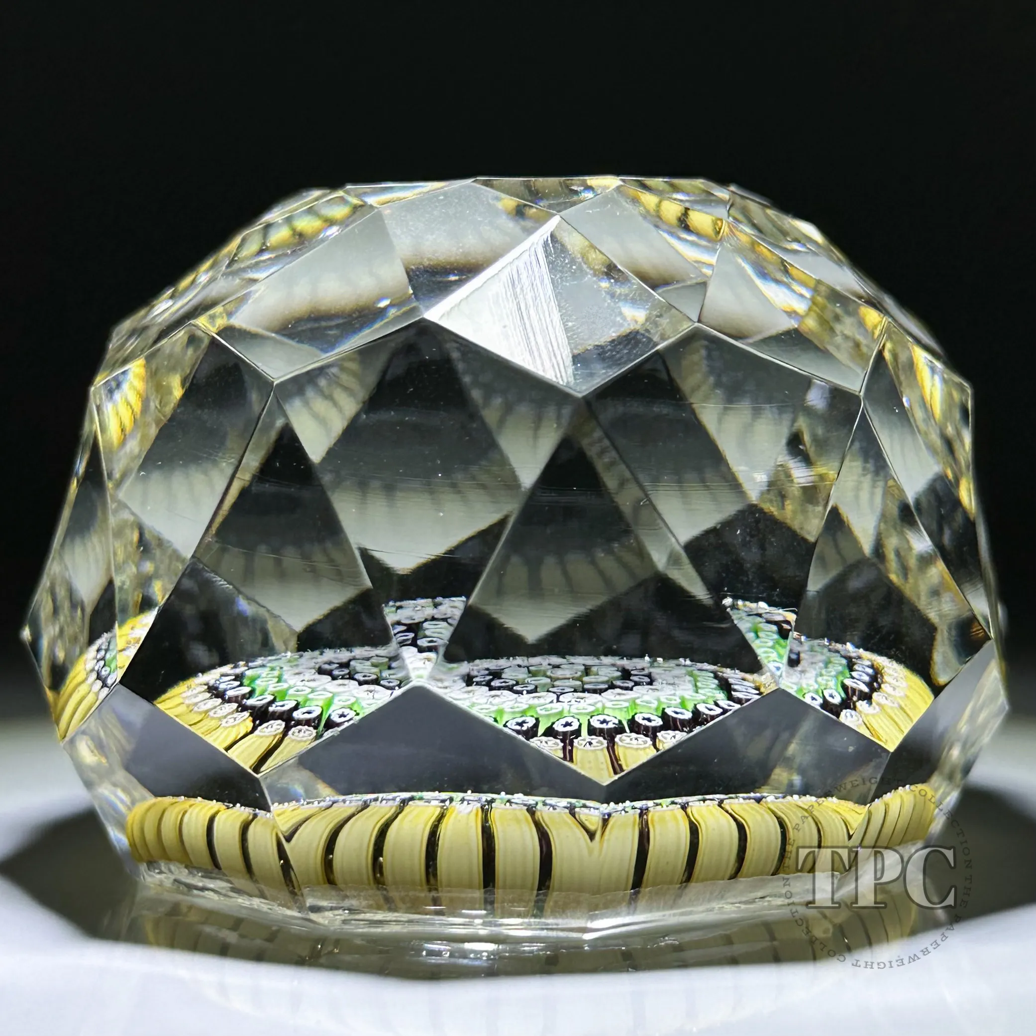 Whitefriars Fancy Faceted Glass Art Paperweight with Colorful Concentric Millefiori