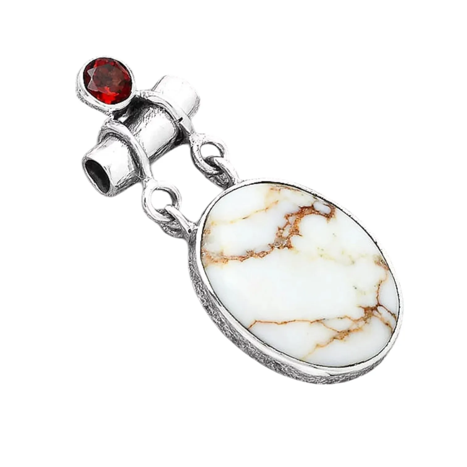 Wild Horse Jasper & Garnet Solid 925 Sterling Silver Pendant