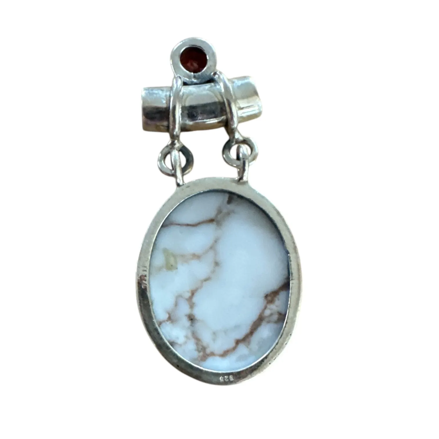 Wild Horse Jasper & Garnet Solid 925 Sterling Silver Pendant