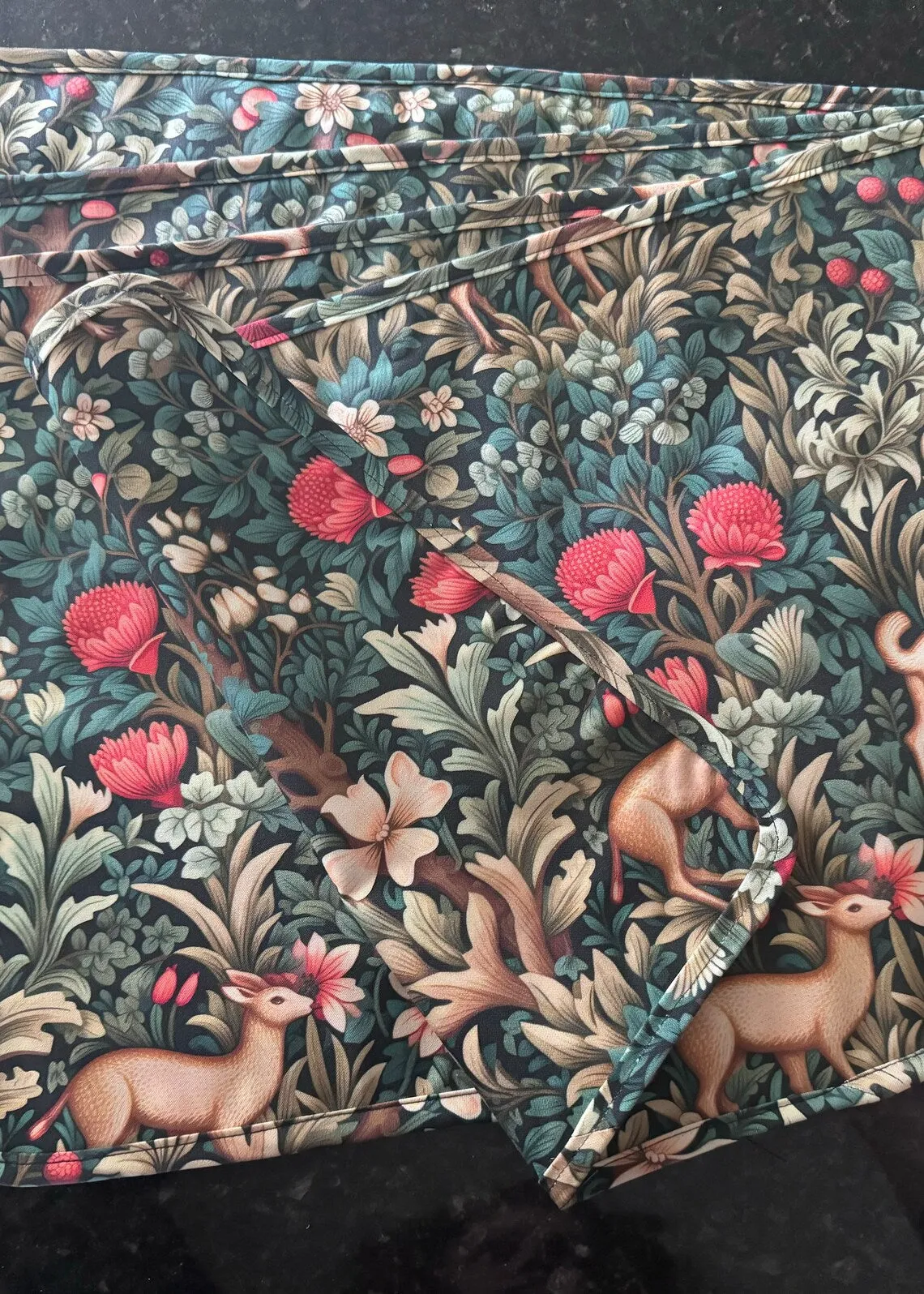 William Morris Inspired Deer Placemat Beautiful woodland scene with autumn flowers & deer CUSTOM American Cotton Holiday Thanksgiving
