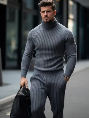 Winter Men's Darker Blue Luxury Thick Knitted Set