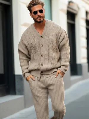 Winter Men's Khaki Buttons Thick Knitted