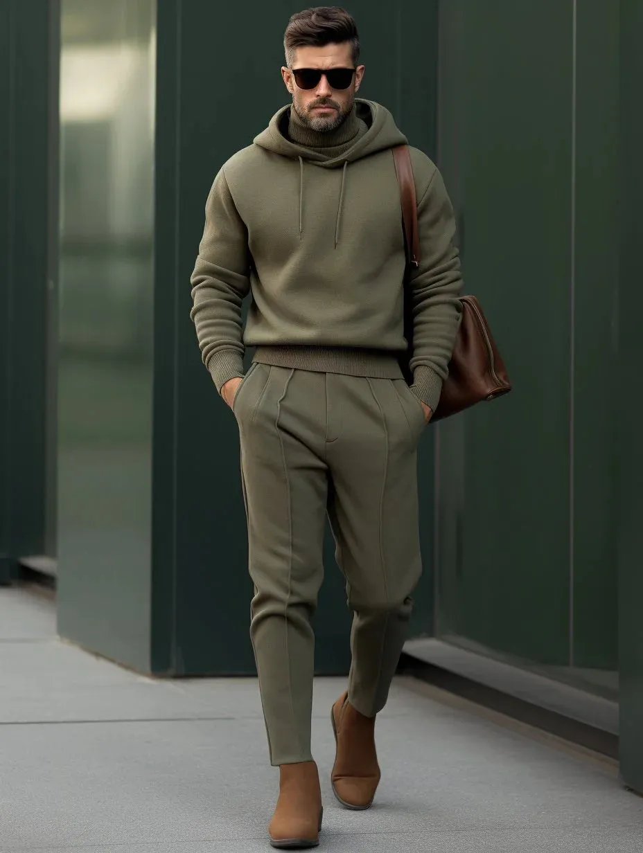 Winter Men's Luxury Thick Hoodie Sweater Set