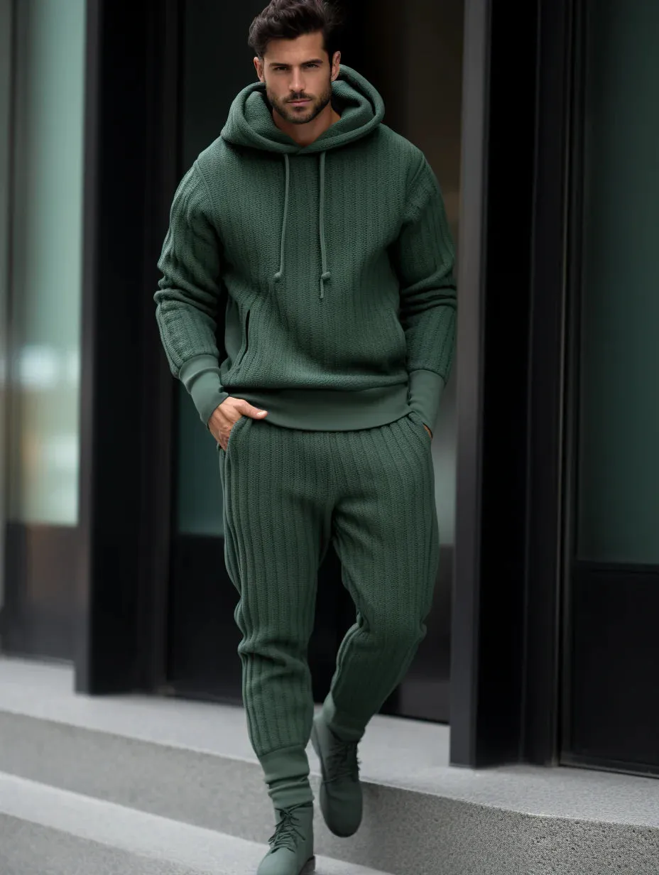 Winter Men's Luxury Thick Hoodie Sweater Set