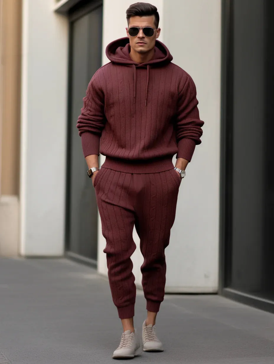 Winter Men's Luxury Thick Hoodie Sweater Set