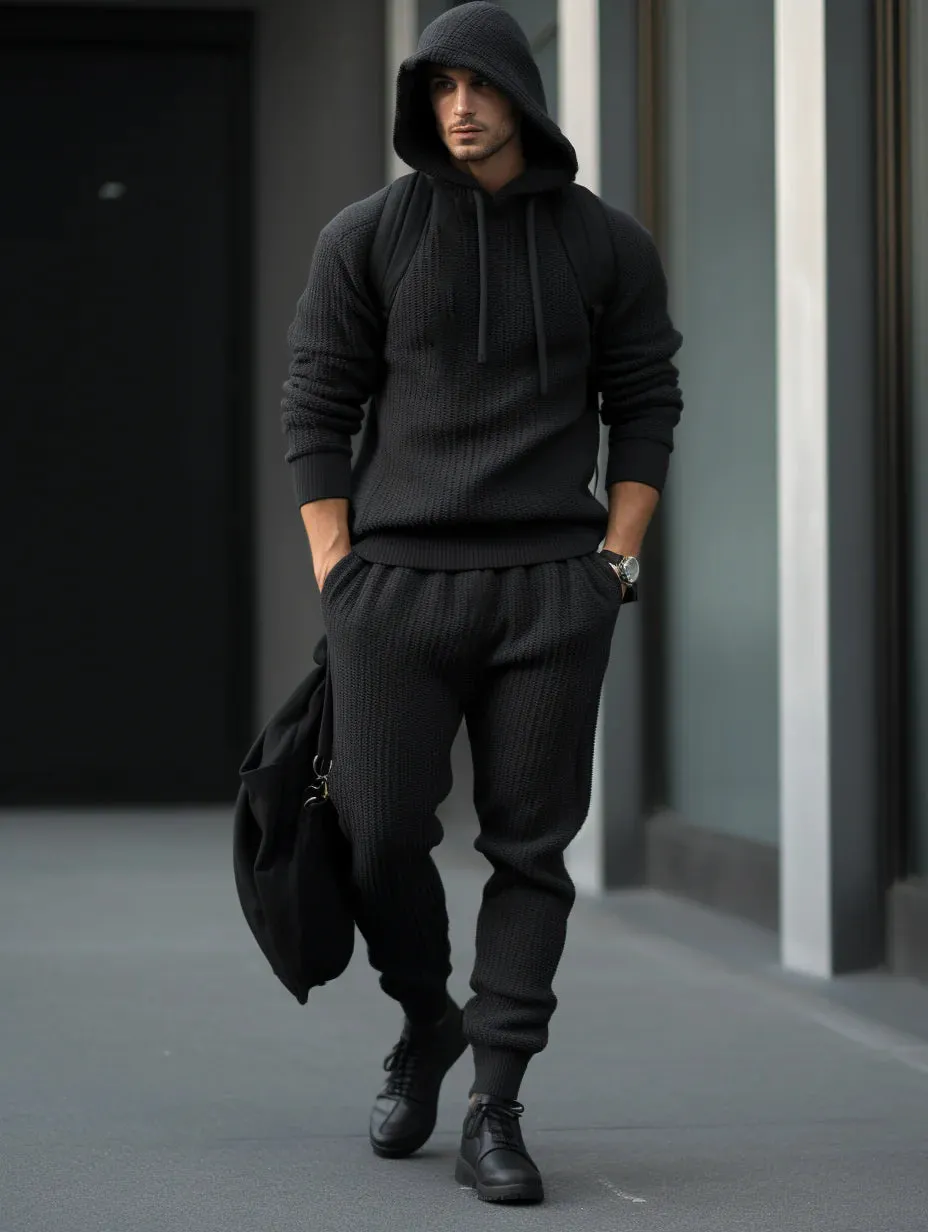 Winter Men's Luxury Thick Hoodie Sweater Set