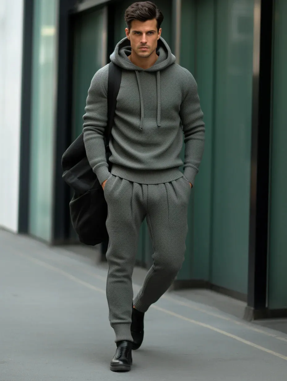 Winter Men's Luxury Thick Hoodie Sweater Set
