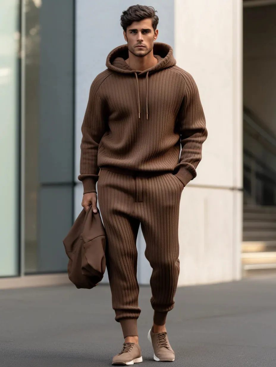 Winter Men's Luxury Thick Hoodie Sweater Set