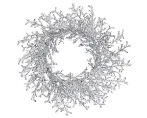 Winter-themed wreath covered with ice
