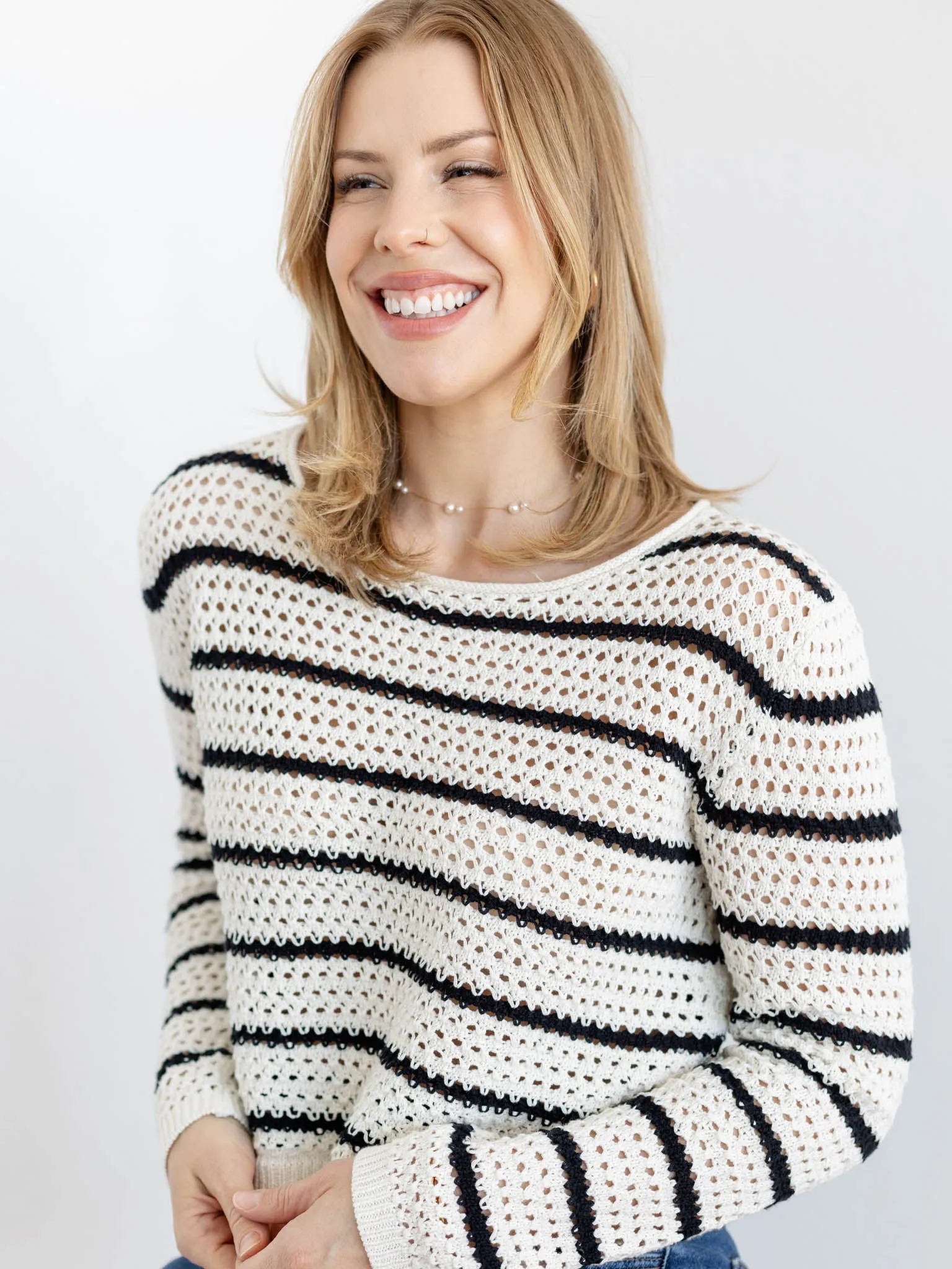 Z Supply Knit Stripe Crochet Sweater