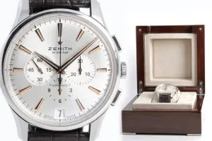 Zenith El Primero Chronograph 42mm Steel Leather Automatic Men's Watch   BOX