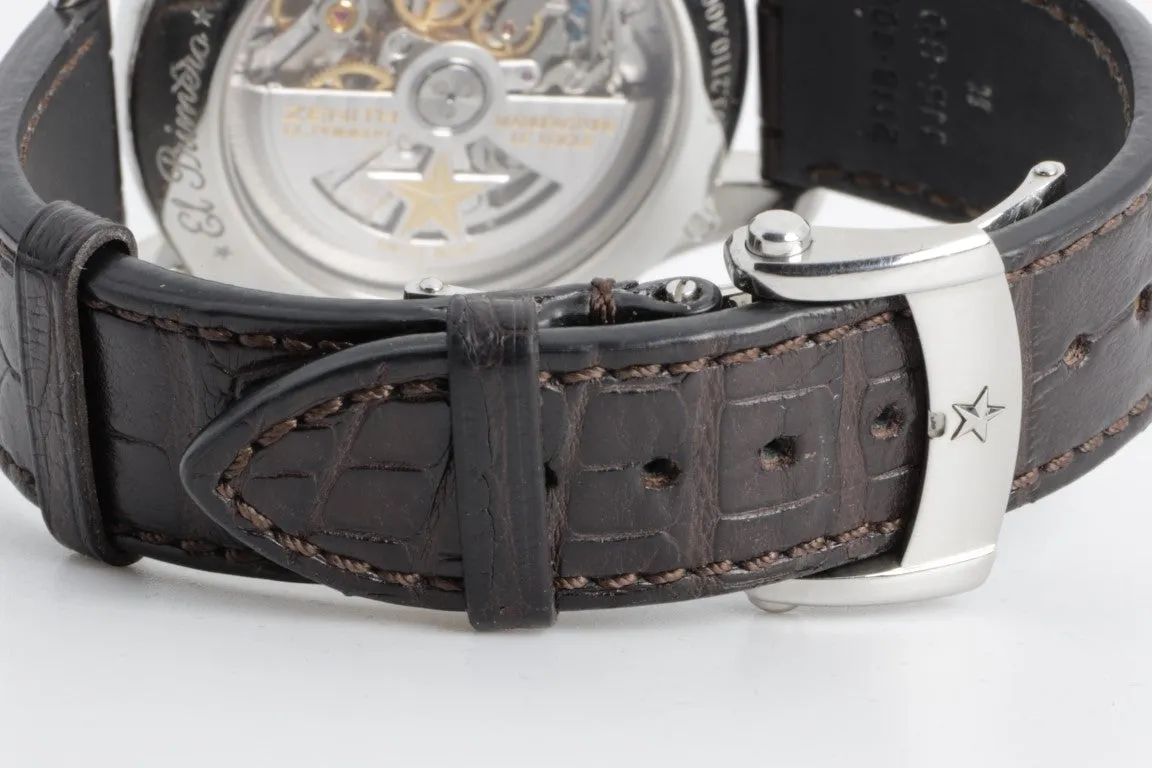 Zenith El Primero Chronograph 42mm Steel Leather Automatic Men's Watch   BOX